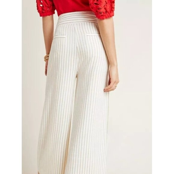 New Anthropologie Buttoned Wide-Leg Striped Neutral Pants Women's Sz 14 / z1 - Picture 1 of 9